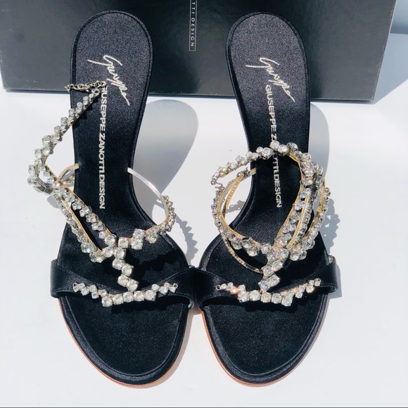 Giuseppe Zanotti black satin high heel with crystals Sz 8 eu 38 never worn - Picture 7 of 14